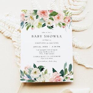 Elegant & Sweet Blush Pink Floral Girl Babydusche Einladung