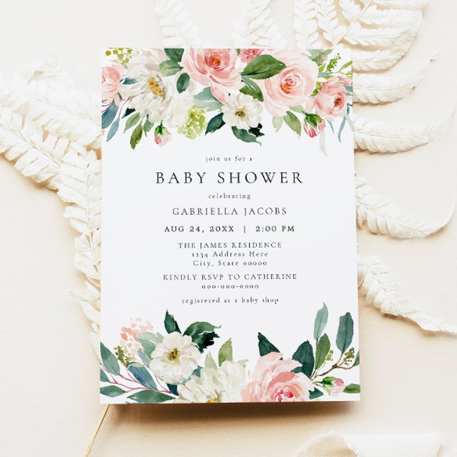Elegant & Sweet Blush Pink Floral Girl Babydusche Einladung (Von Creator hochgeladen)