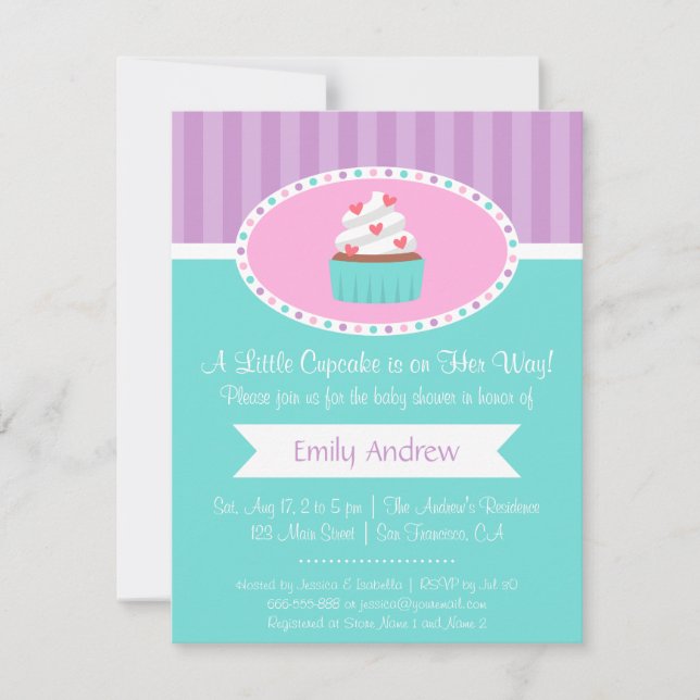 Elegant Sweet Cupcake Baby Shower Einladungen (Vorderseite)