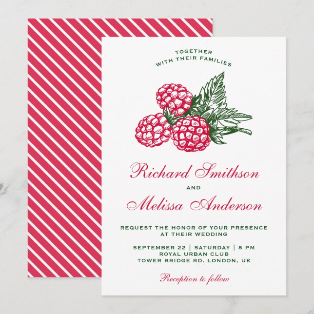 Elegant Sweet Raspberries Hochzeitsempfang Einladung (Vorne/Hinten)