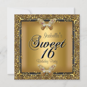 Elegant Sweet Sixteen 16 Leopard Gold Schmetterlin Einladung