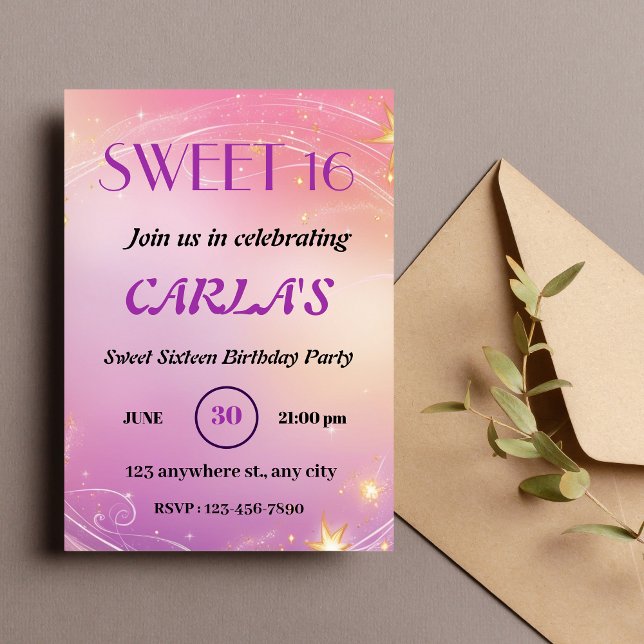Elégant Sweet sixteen Invitation d'anniversaire (Créateur téléchargé)