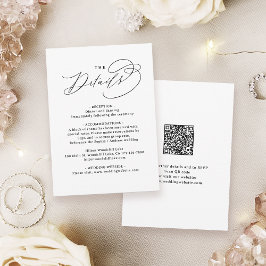 Elegant Swirl Script QR Code Wedding Details Mitteilungskarte