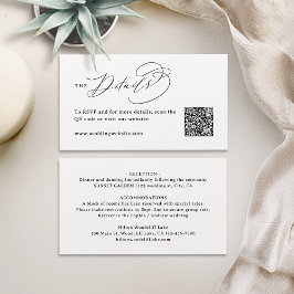 Elegant Swirl Script QR Code Wedding Details Platzkarte