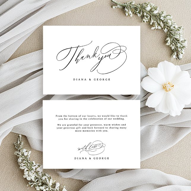 Elegant Swirl Script Simple Wedding Dankeskarte (Elegant Swirl Script Simple Wedding Thank You Card)