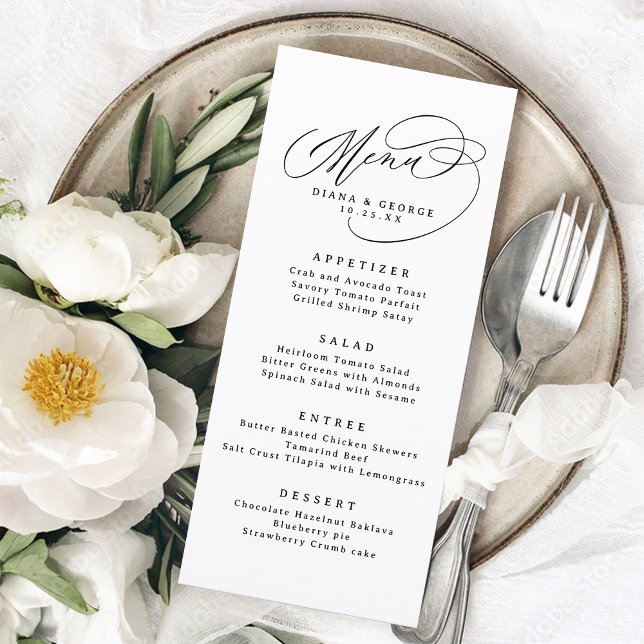 Elegant Swirl Script Simple Wedding Menükarte (Elegant Swirl Script Simple Wedding Menu)
