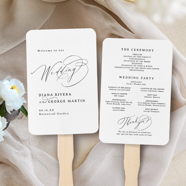 Elegant Swirl Script Simple Wedding Programs Fächer (Elegant Swirl Script Simple Wedding Programs Hand Fan)