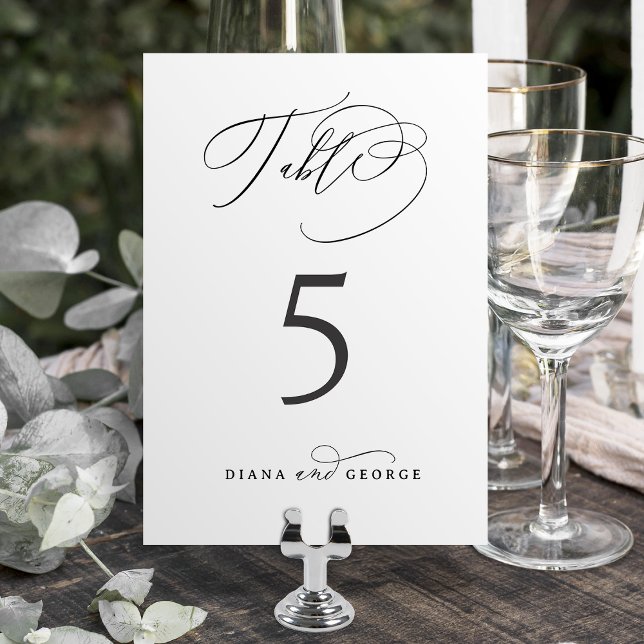 Elegant Swirl Script Simple Wedding Tischnummer (Elegant Swirl Script Simple Wedding Table Number)