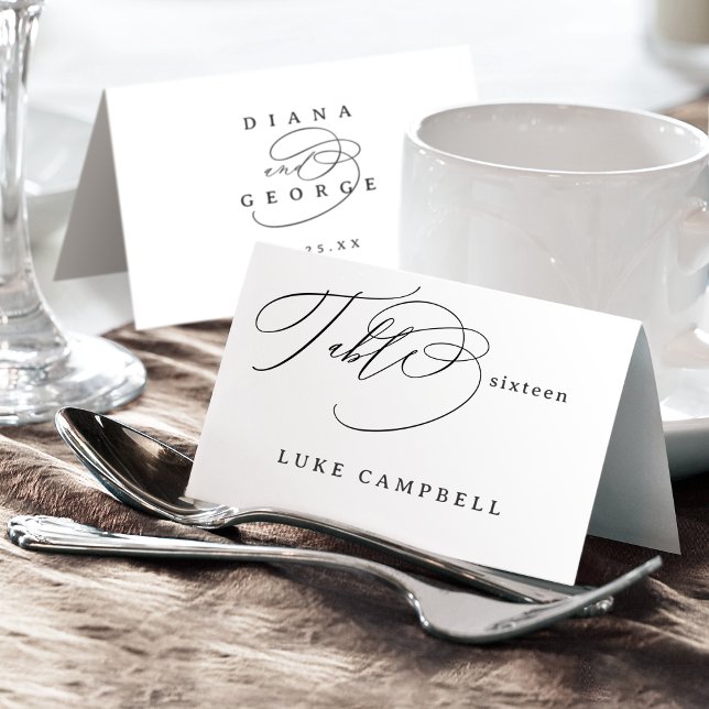Elegant Swirl Script Wedding Foldable Place Card Tischnummer (Elegant Swirl Script Wedding Foldable Place Card)