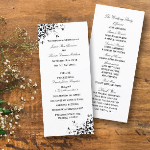 Élégant Swirls Black & White Wedding Programme