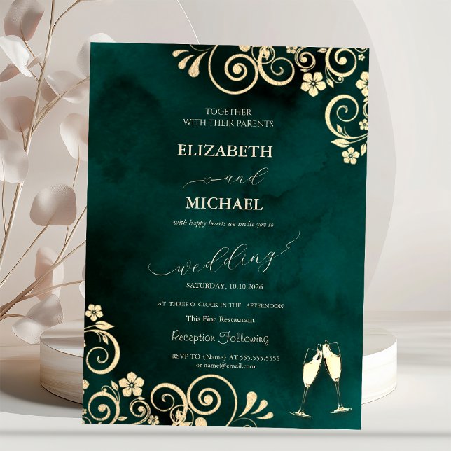 Elegant Swirls,Confetti Wine Glasses Wedding  Einladung (Von Creator hochgeladen)
