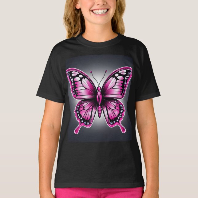 Elégant T-shirt papillon rose" (Devant)