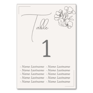 Elegant Table number with names, sitting. Tischnummer