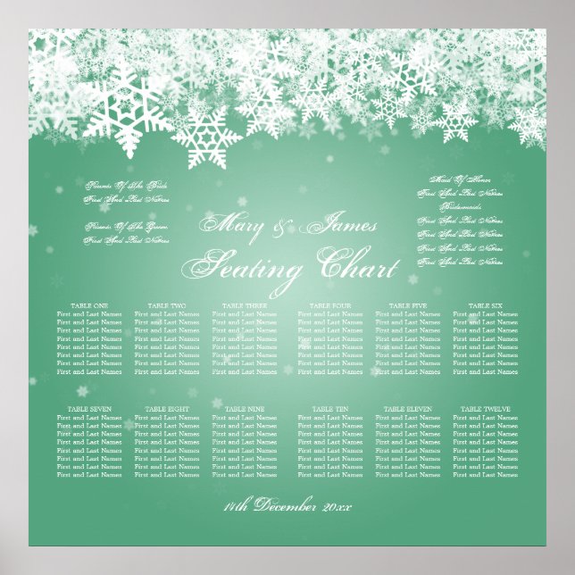 Élégant tableau de mariage Seating Chart Mint neig (Devant)