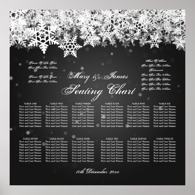 Élégant tableau de mariage Sièges hiver Neige Noir (Devant)