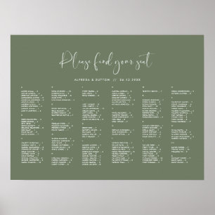 Élégant tableau de sièges alphabétique alphabétiqu