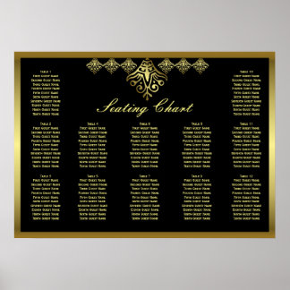 Élégant tableau de sièges Mariage noir et or