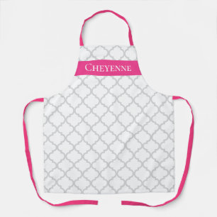 Elégant tablier de cuisine motif gris rose quatref