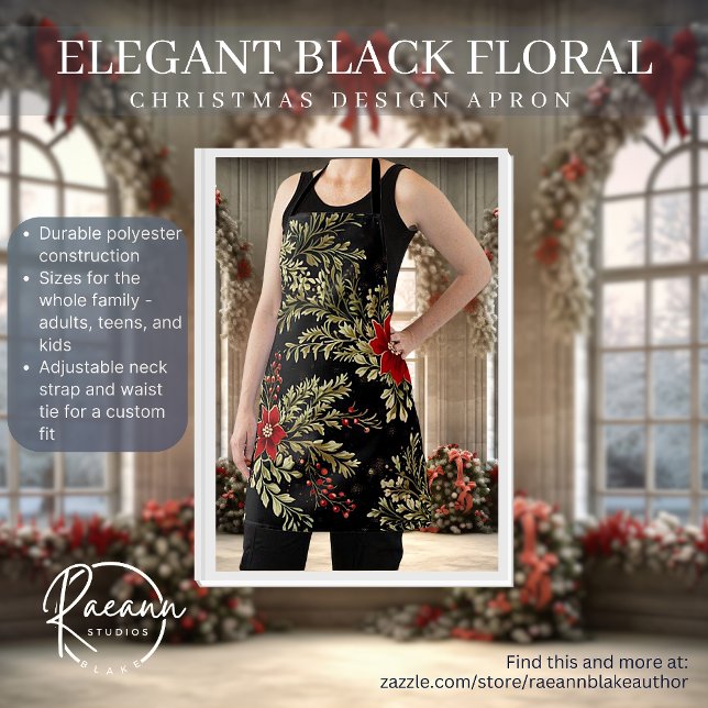 Élégant tablier de Noël Floral Noir (Créateur téléchargé)