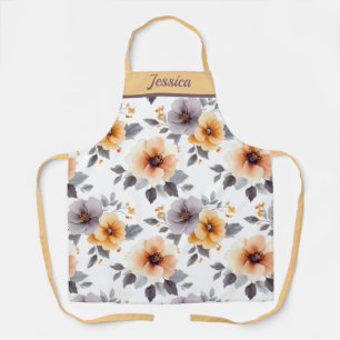 Elégant tablier floral gris personnalisé