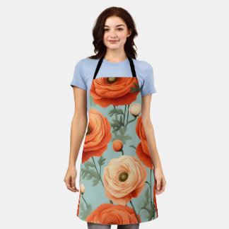 Elégant tablier Floral (Pêche, Orange, Bleu)