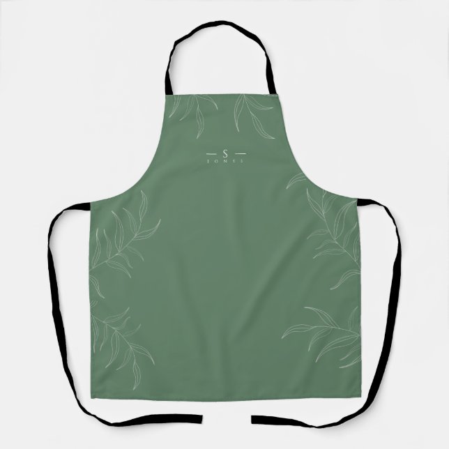 Elégant tablier monogramme simple feuille d'olive (Recto)