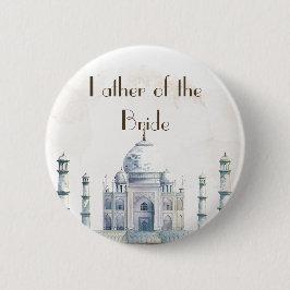 Elegant Taj Mahal Typology Watercolor Wedding Button