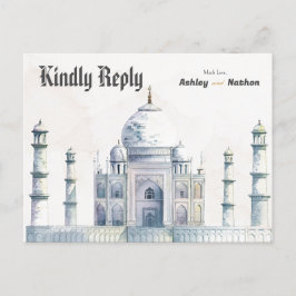 Elegant Taj Mahal Typology Watercolor Wedding Postkarte