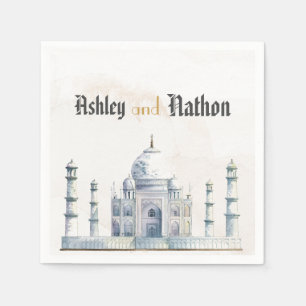 Elegant Taj Mahal Typology Watercolor Wedding Serviette