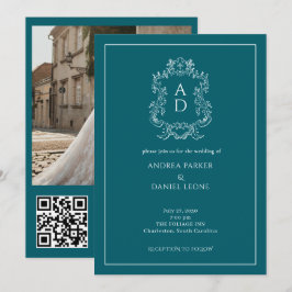Elegant Tale Blue Engagement Party QR Code Photo Einladung