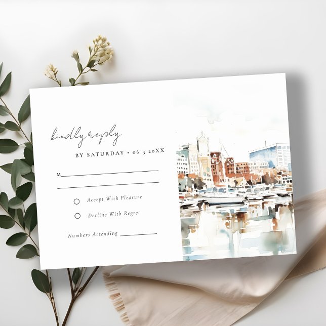 Elegant Tampa Florida Skyline Wasserfarbenhochzeit RSVP Karte (Von Creator hochgeladen)