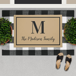 Elegant Tan Black Custom Monogram Initial Fußmatte