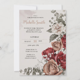 Elegant Tan Burgundy Floral Baby Shower Einladung