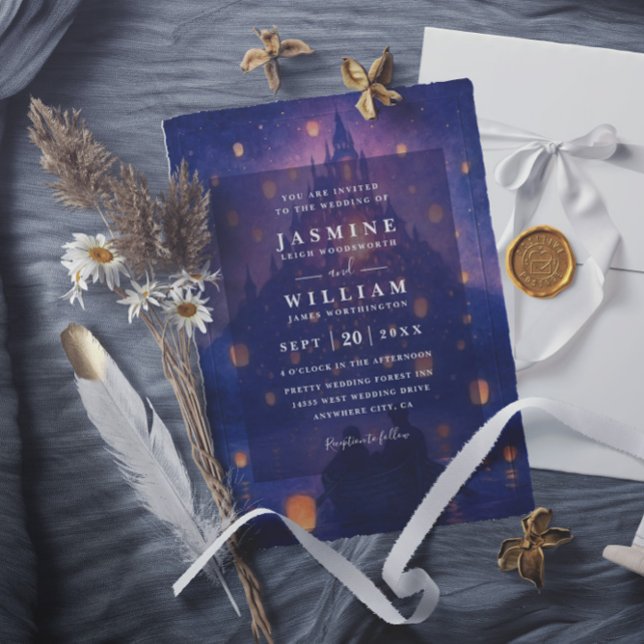 Elegant Tangled Lanterns Budget QR Code Wedding Einladung (Von Creator hochgeladen)