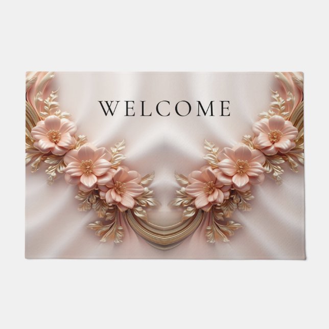 Élégant tapis de porte floral de pêche orange (Devant)