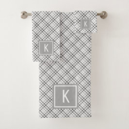 Elegant Tartan Gray White Mit Monogramm Badhandtuch Set