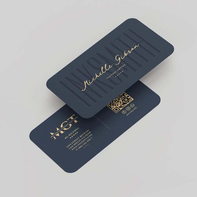Elegant Tattoo Artist Modernes Monogramm Blau Visitenkarte (Elegant Tattoo Artist Modern Monogram Blue Business Card
)