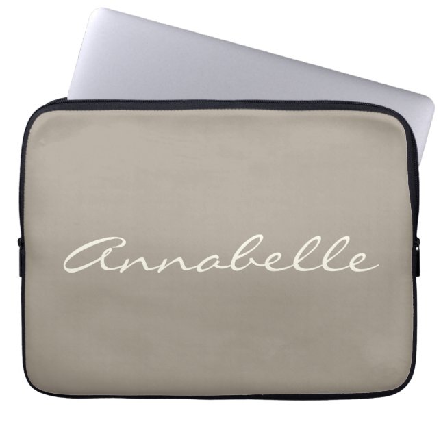 Elegant Taupe Brown Handwriting Script Name Custom Laptopschutzhülle (Vorderseite)