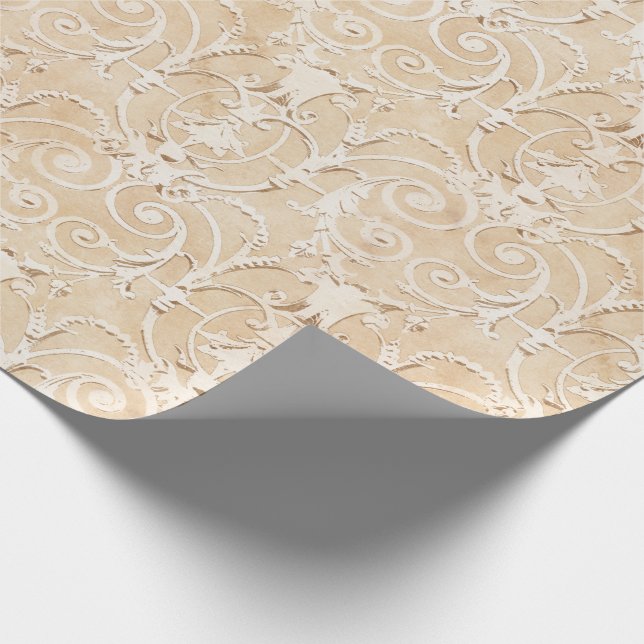 Elegant Taupe Damask Geschenkpapier (Ecke)