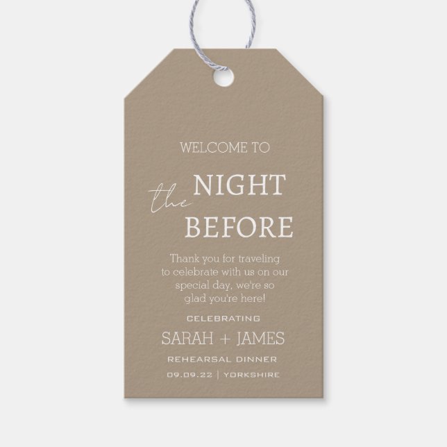 Elegant Taupe die Nacht vor Hochzeit Vielen Dank Geschenkanhänger (Vorderseite)