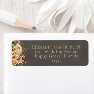 Elegant Taupe Floral Wedding Address Label