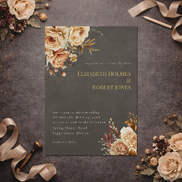 Elegant Taupe Floral Wedding Invitation Einladung