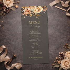 Elegant Taupe Floral Wedding Menu Menükarte