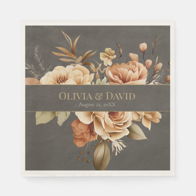 Elegant Taupe Floral Wedding Napkins Serviette (Vorderseite)