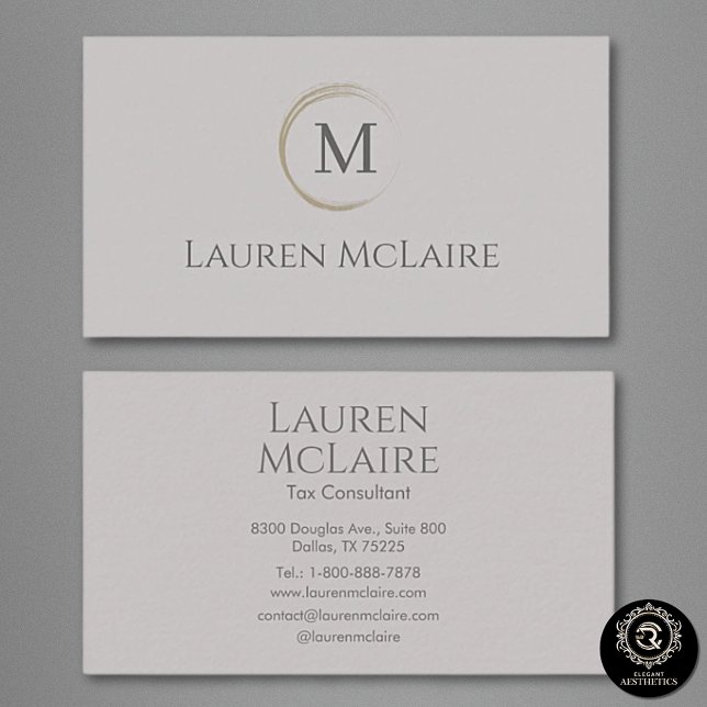 Elegant Taupe Gray Circle Monogram Business Card Visitenkarte (Von Creator hochgeladen)