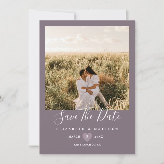 Elegant Taupe Gray Couple Picture Wedding Save The Date (Vorderseite)