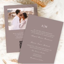 Elegant Taupe Monogram QR UAwg Wedding Einladung
