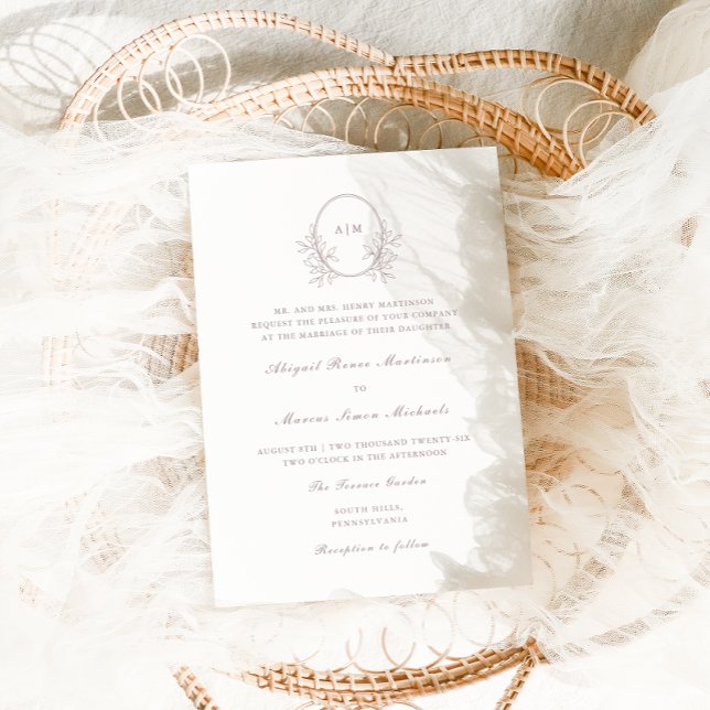 Elegant Taupe Monogram QR UAwg Wedding Einladung (Von Creator hochgeladen)