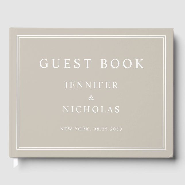 Elegant Taupe Wedding Gästebuch (Vorderseite)