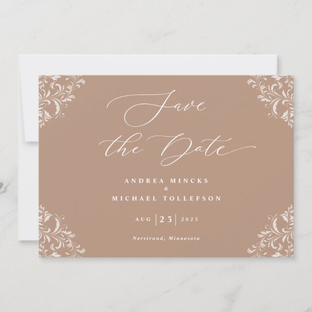 Elegant Taupe Wedding Save the Date Cards (Vorderseite)